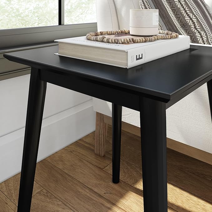 Plank+Beam Mid Century Modern Square Side Table, Couch Side Table, Small End Table for Office Space, Wooden Accent Table, Black