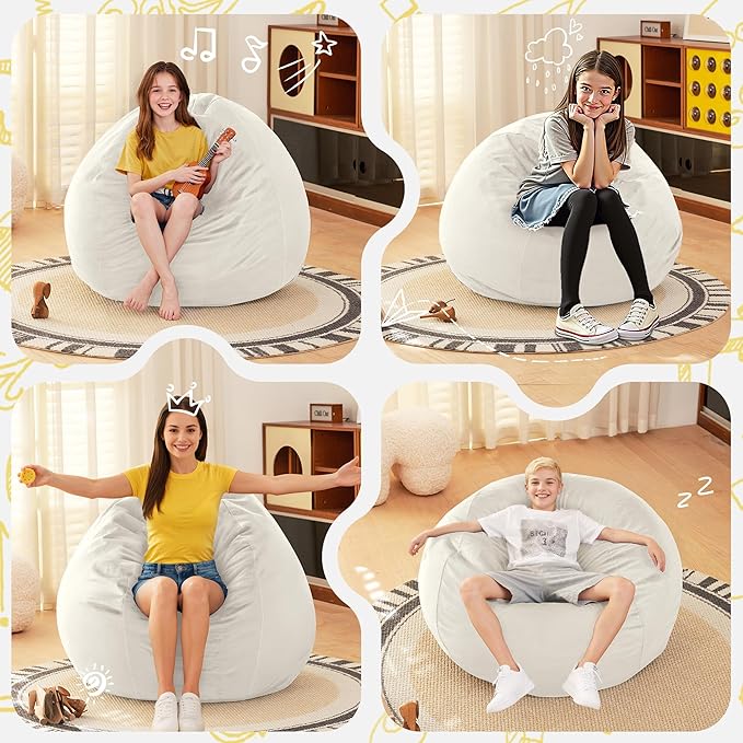 HABUTWAY 2FT Bean Bag Chair, 2' Beanbags Small Bean Bag Chairs with Filling, Teardrop Bean Bag Chair Luxurious Velvet Ultra Soft Fur with Removable Cover (Beige)