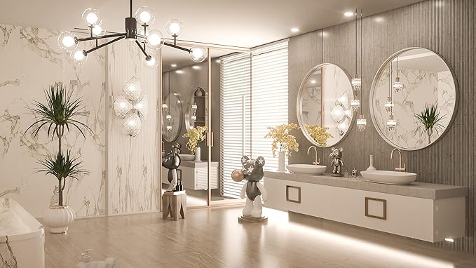 TokeShimi Round Mirror 30 Inch Brushed Silver Round Bathroom Mirror for Wall Non-Rusting Aluminum Alloy Brushed Silver Metal Frame Modern Circle Mirror Fit in Minimalist Multi Style for Decor