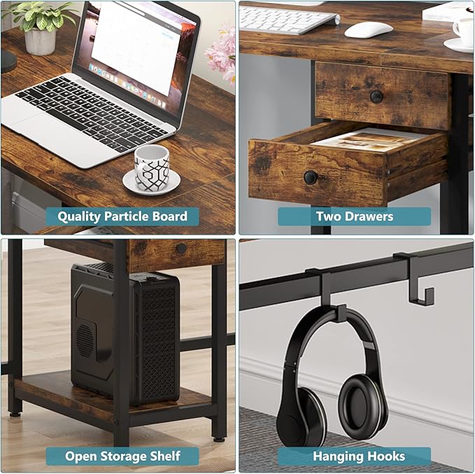 Tribesigns Two Person Desk, 79 Inch Double Desk with 2 Drawers, Large Computer Desk Long Desks with Storage Shelves, Writing Table Study Desk for Home Office, Rustic Brown (NY001)