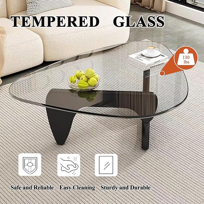 Mid Century Modern Glass Coffee Table for Living Room, Small Coffee Tables, Suitable for Bedroom Living Room Reception Office Tables（Black/Transparent，Small）