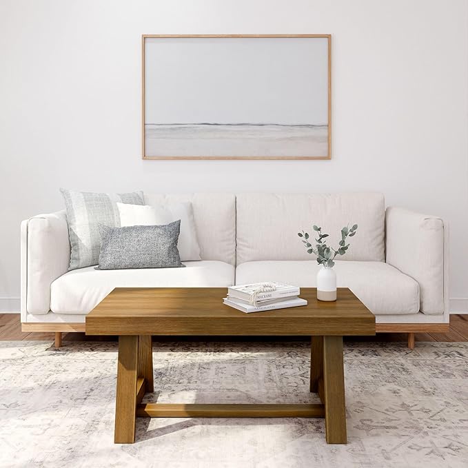 Plank+Beam Classic Rectangular Coffee Table, 40 Inch Farmhouse Coffee Table, Mini Center Tables for Small Spaces, Small Living Space Tea Table, Pecan Wirebrush
