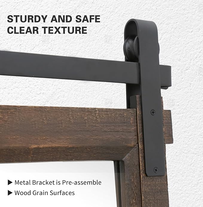 Rustic Barn Door Mirror: 24"x36" Brown Farmhouse Wood Frame - Wall Mirror for Entryway/Bathroom/Living Room Wall Decor