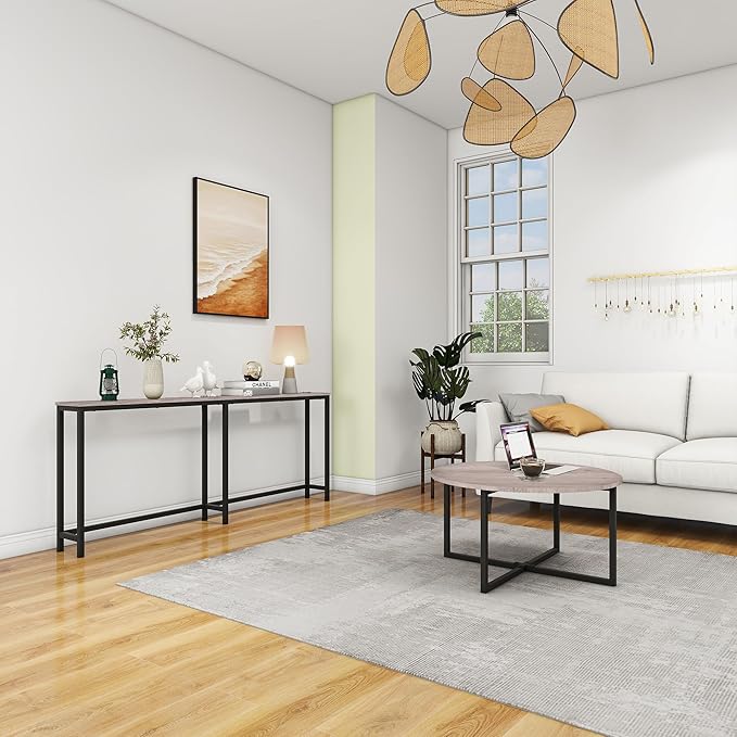 HOMERECOMMEND Sofa Tables Console Table with USB Ports,Behind Couch Table with Oulets & USB Ports,Narrow Entryway Table, Skinny Hallway Tables,Grey