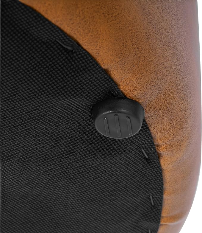 HomePop Upholstered Faux Leather Round Ottoman (No Lid, Seat Only) Home Décor | Round Pouf Foot Rest – Camel Brown Faux Leather