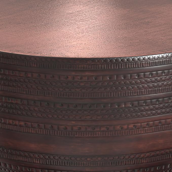 SIMPLIHOME Johnsen 30-inch Wide Metal Drum Coffee Table in Oil Rubbed Bronze, Boho-Style Cocktail Table for Living Room or Family Room, Assembled