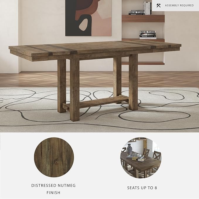 Signature Design by Ashley Moriville Rustic Farmhouse 36" Counter Height Dining Extension Table, Brown