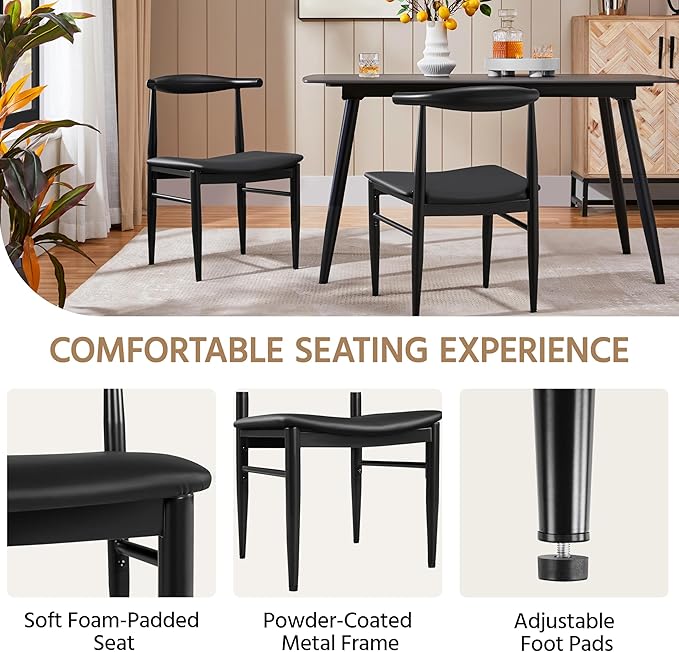 Yaheetech Dining Chairs Set of 2 Mid Century Modern Leather Dining Room Chairs with Armless Backrest & Metal Legs for Kitchen, Living Room, Black