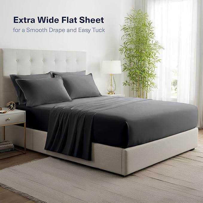 Kickoff Viscose Bamboo Sheets Twin XL Size 3-pc 100% Organic Bamboo Viscose Bed Cooling Sheets Twin XL Size Set Cool Bedding for hot Sleepers Sheet, Flat, Fitted, Pillowcase (Pewter, TXL)
