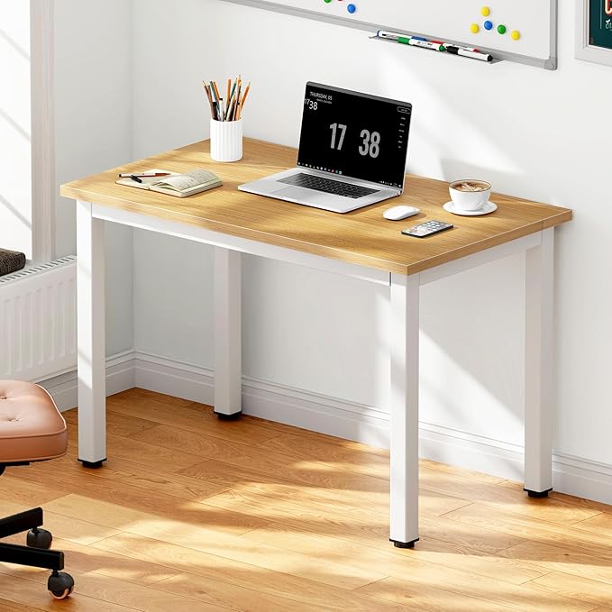 DlandHome 31.5 inches Small Computer Desk for Home Office Activity Table Writing Table for Small Spaces Study Table Student Laptop Desk Teak and White DND-AC3TW-8040,Teak + White