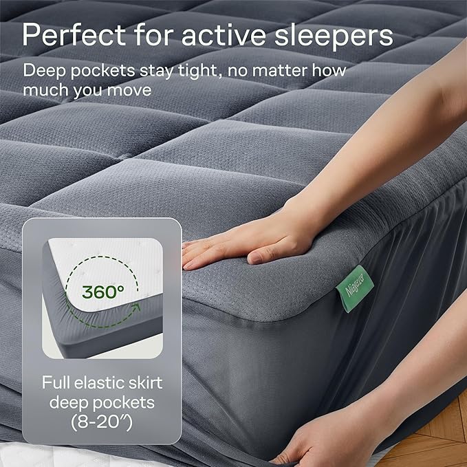 Ultra Soft Full XL Size Mattress Topper - Viscose Made from Bamboo Pillow Top Mattress Pad for Back Pain Relief - Naturally Cooling for Hot Sleepers, Grey