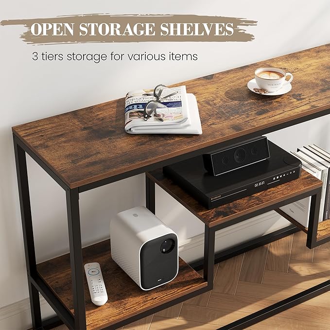 Tall TV Stand for TVs up to 55 Inch, TV Console Table with 3-Tier Open Storage Shelves, Modern Industrial Entertainment Center for Living Room, Bedroom，Rustic Brown