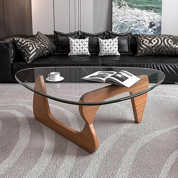 Modern Glass Coffee Table for Living Room, Mid Century Coffee Table Stylish Coffee Tables,Suitable for Bedroom Living Room Reception Office Tables（Walnut/Transparent，Large）
