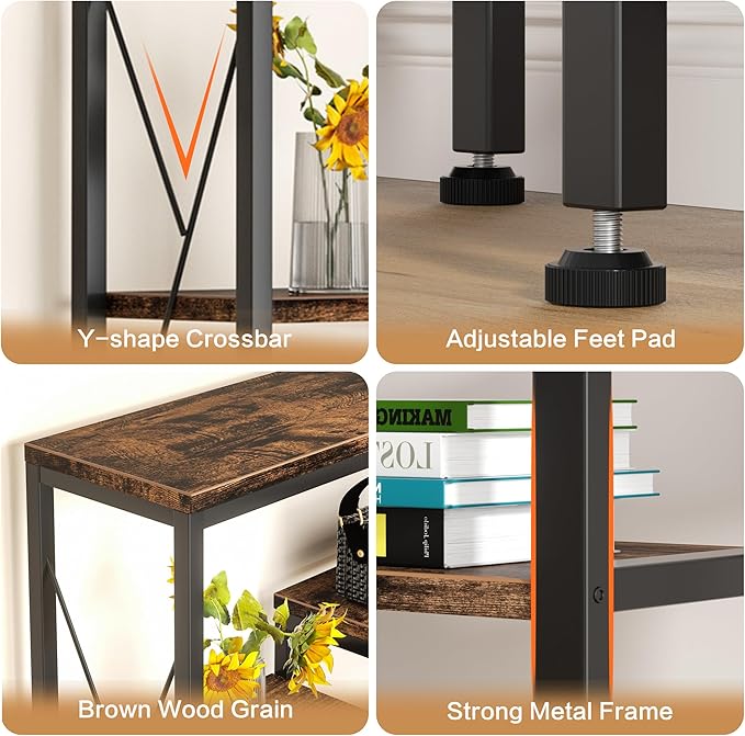 Shintenchi 5 Tiers Corner Bookshelf, 70.86" Tall L-Shaped Bookcase, Large Corner Etagere Bookcase, Corner Shelf Display Storage Rack with Metal Frame for Living Room Home Office, Rustic Brown