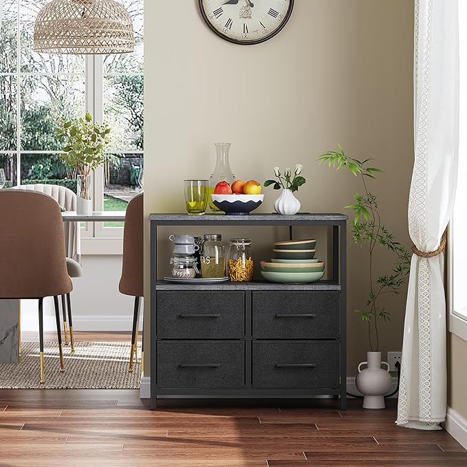 TUTOTAK LED Night Stand with Charging Station, Large Nightstand with USB and Type-C Port, Bedside Table with Cloth Drawers, End Table for Livingroom, Bedroom, Charcoal Grey TB01BY081L