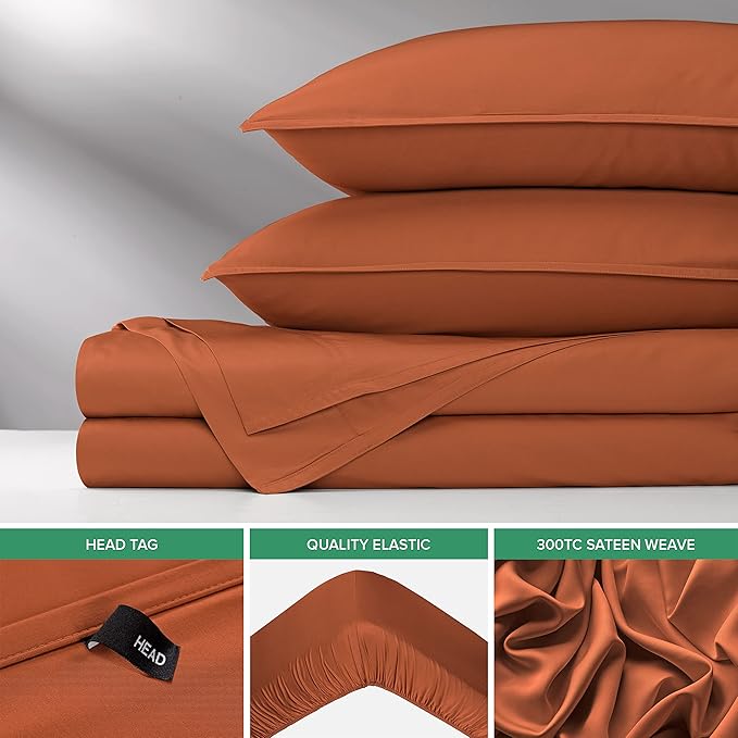 Twin Sheets by Pure Bamboo, Genuine 100% Organic Viscose Derived from Bamboo Bed Sheet Set, Luxuriously Soft & Cooling, Double Stitching, Lifetime Quality Promise (Twin, Terracotta)