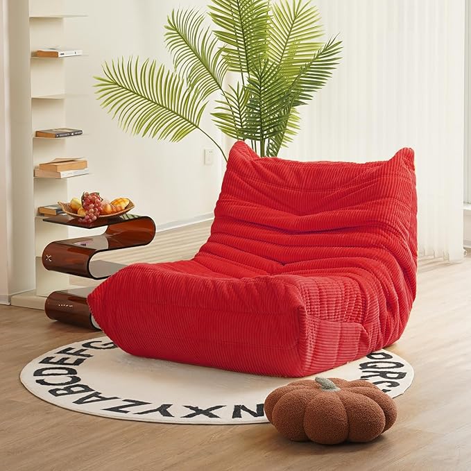 N&V Fireside Mid Century Armless Floor Sofa, Soft Premium Corduroy Floor Lounge Chair, Foam Sofa Accent Chair for Living Room Bedroom and Office (Red)