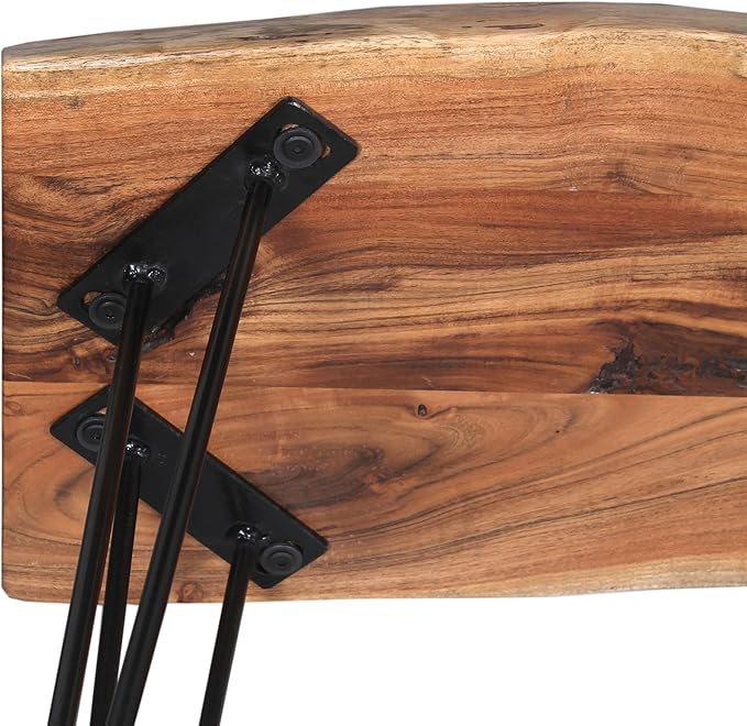 Alaterre Furniture 48” Live Edge Dining Bench – Rustic Industrial Farmhouse Solid Acacia Wood with Metal Hairpin Legs – Ideal for Dining Room, Kitchen, or Entryway