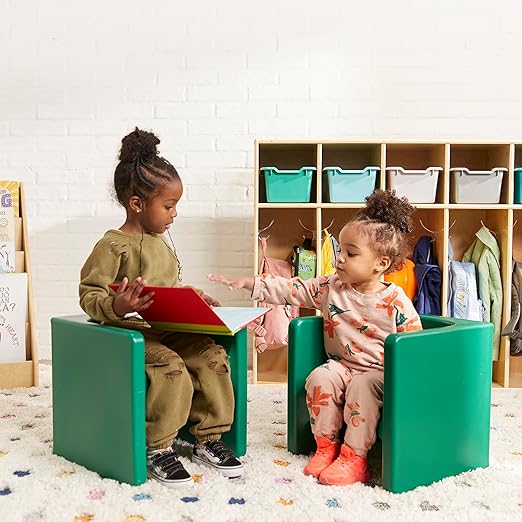 ECR4Kids Tri-Me Table and Cube Chair Set, Multipurpose Furniture, Green, 3-Piece