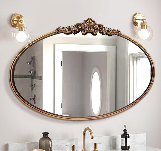WAMIRRO Oval Mirror,Gold Traditional Vintage Ornate Baroque Mirrors,Antique Brass Mirrors for Entryway/Fireplace/Living Room/Hallway/Bathroom.36“X24“Gold