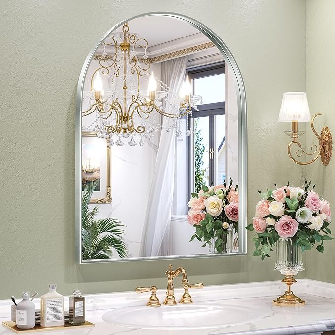 Brightify Arched Mirror, Arched Wall Mirror, 30 x 40 Inch Silver Arch Mirror, Metal Frame Silver Bathroom Mirror, Arched Top Bathroom Vanity Mirror for Living Room Bedroom Mantel Entryway Hallways