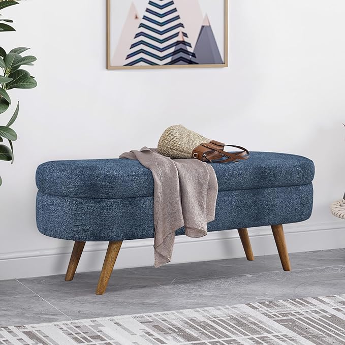 NicBex Ottoman Bench with Storage for Bedroom, 43.5" Upholstered End of Bed Bench with Rubber Wood Legs, Linen Storage Bench for Living Room or Entryway,