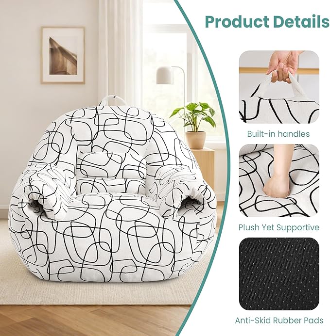 DAICO Bean Bag Chairs for Adults Bean Bag Sofa with Armrests Comfy Accent Chair White Single Lazy Floor Sofas with Foam for Living Room Reading Bedroom Gaming Office (Stripe Pattern)