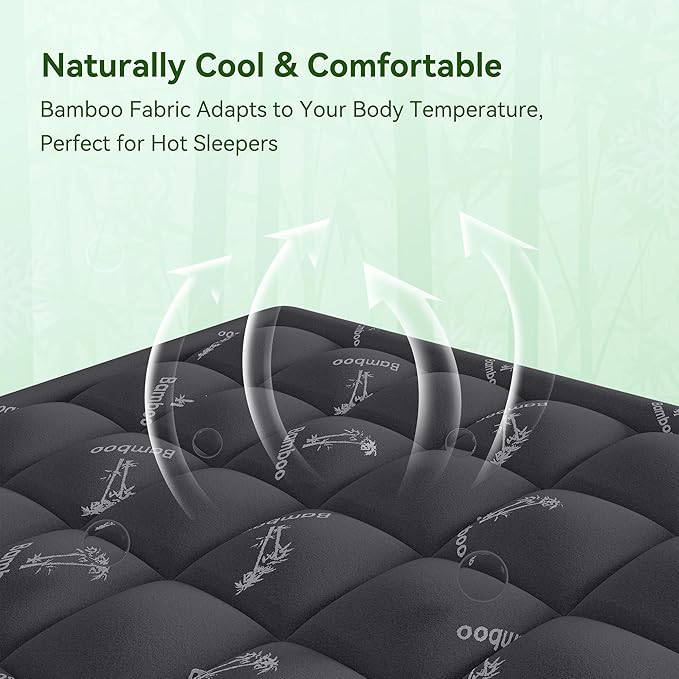 Anluoer Memory Foam Mattress Topper Full for Back Pain, Rayon Derived from Bamboo Pillow Top Mattress Topper for Hot Sleepers,Cooling Mattress Pad with 8-21" Deep Pocket, 54x75 Inches, Dark Grey