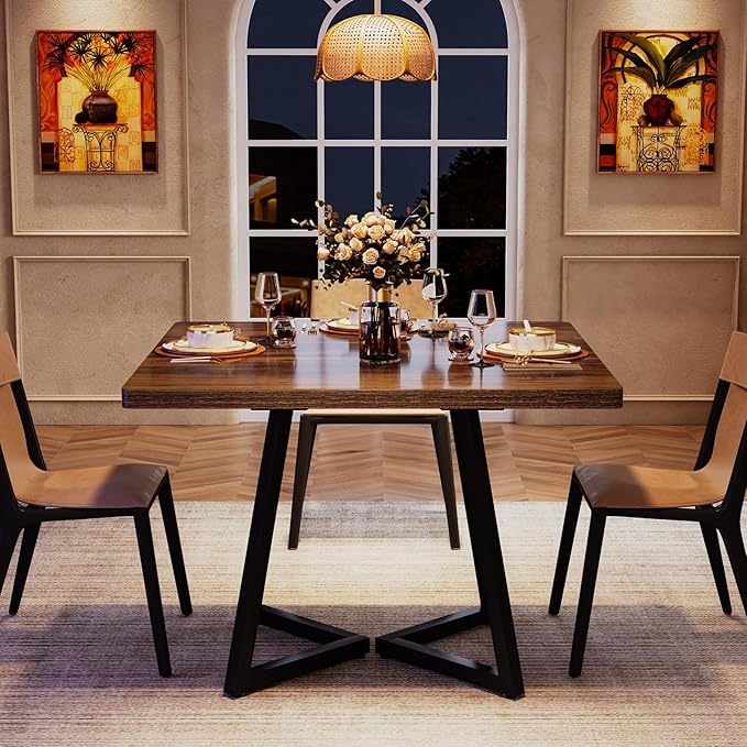 Tribesigns Square Dining Table for 4, 31.5" Industrial Dinner Table with Metal Base, Kitchen Table for Dining Room, Small Space, Apartment, Rustic Brown & Black