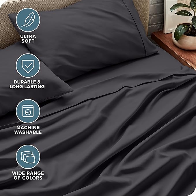 Bare Home California King Sheet Set - 1800 Ultra-Soft Microfiber Cal King Bed Sheets - Double Brushed - Deep Pockets - Easy Fit - 4 Piece Set - Bed Sheets (California King, Forged Iron Grey)