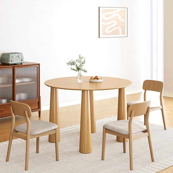 Casaphoria 45" Round Dining Table, Kitchen Table for 6 with Arc-Shaped Edge Top and Cylindrical Legs, Easy Assembly for Living Room, Dining Room, Oak