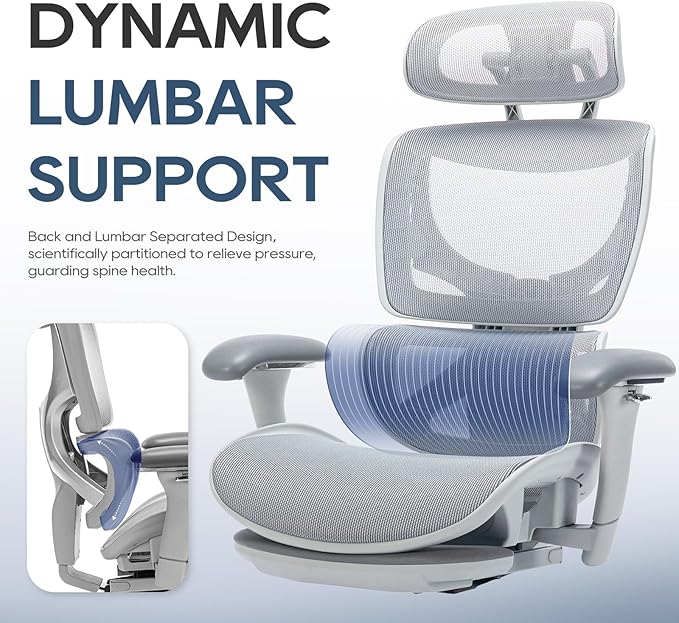 COLAMY Ergonomic Mesh Office Chair with Footrest, Executive High Back Computer Desk Chair with Wide Headrest and Adjustable 3D Arms, Backrest Height, Tilt Lock and Lumbar Support, Grey