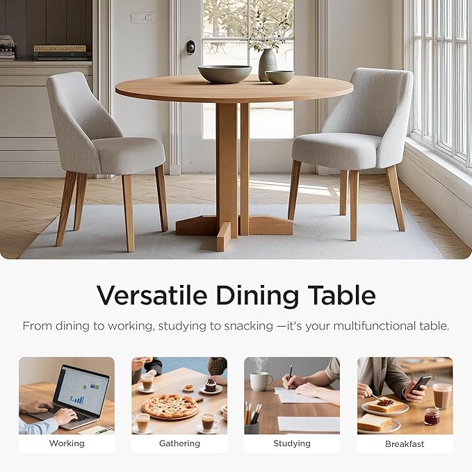 Acanva 47" Small Round Dining Table for 4 Person, MDF Top and Sturdy Wood Base Structure, Modern Design for Kitchen, Compact Space & Apartment, Natural Oak