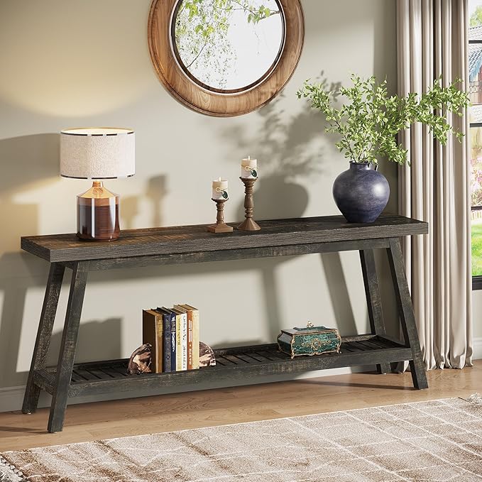 Tribesigns 70.86-Inch Console Table for Entyrway, Farmhouse 2-Tier Entry Entrance Table, Narrow Long Sofa Table Behind Couch, Dark Brown