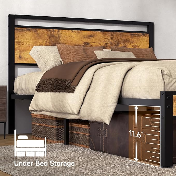 Z-hom Upgraded Full Size Bed Frame, Heavy Duty Metal Sturdy Full Bed Frame with Modern Wood Headboard & Footboard, Stable Platform Bed Furniture Bed Storage, No Noise, No Box Springs, Vintage Brown