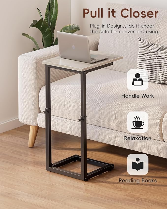 Vagusicc C Shaped End Table, 33" Tall Couch Table Adjustable Height Side Table, Sofa Table That Slide Under, C Table End Table TV Tray Coffee Arm Table for Living Room, Bedroom, Small Spaces, Gray