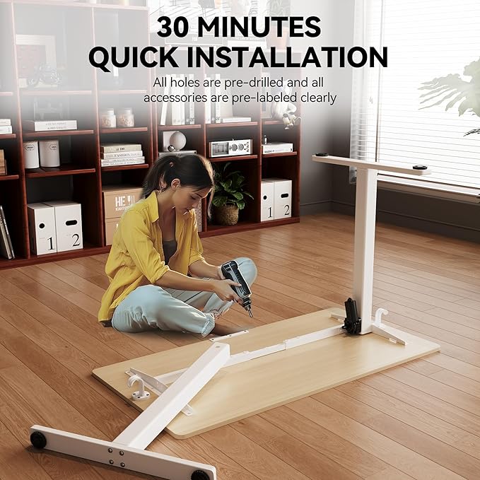 Electric Standing Desk Adjustable Height 40"x24" Stand Up Desk with Lockable Wheels Ergonomic Sit Stand Desk for for Work Office Home Computer Workstation (Nature)