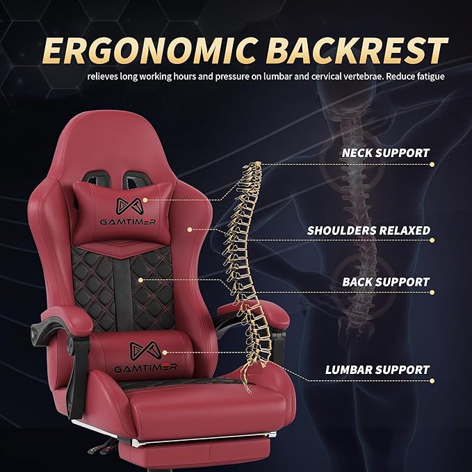 Gaming Chair, 400 lbs Adult Chair, High Back Computer Chair with Footrest and Linked Armrests, Office Video Game Chair with Lumbar Support (RED)