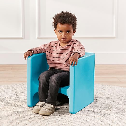 ECR4Kids Tri-Me Table and Cube Chair Set, Multipurpose Furniture, Cyan, 3-Piece