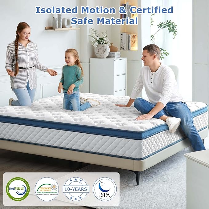 King Size Mattress 12 Inch, Medium Firm Hybrid King Bed Mattress, Memory Foam Mattresses in a Box for Pressure Relief, Individual Pocket Spring-Motion Isolation with Edge Support, CertiPUR-US