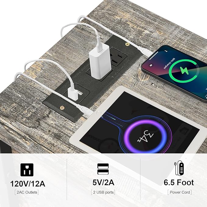 VECELO End Tables,Narrow Nightstands with Charging Station & USB Ports &Drawers,Night Stand for Living Room, Bedroom,Misty Gray