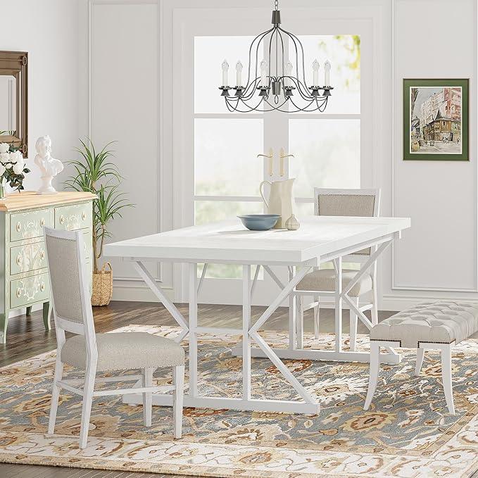 Tribesigns Farmhouse Dining Table for 6 People, 70.8-Inch Rectangular Wood Dining Table, Rustic Kitchen Table with Heavy Duty Metal Legs for Dining Room