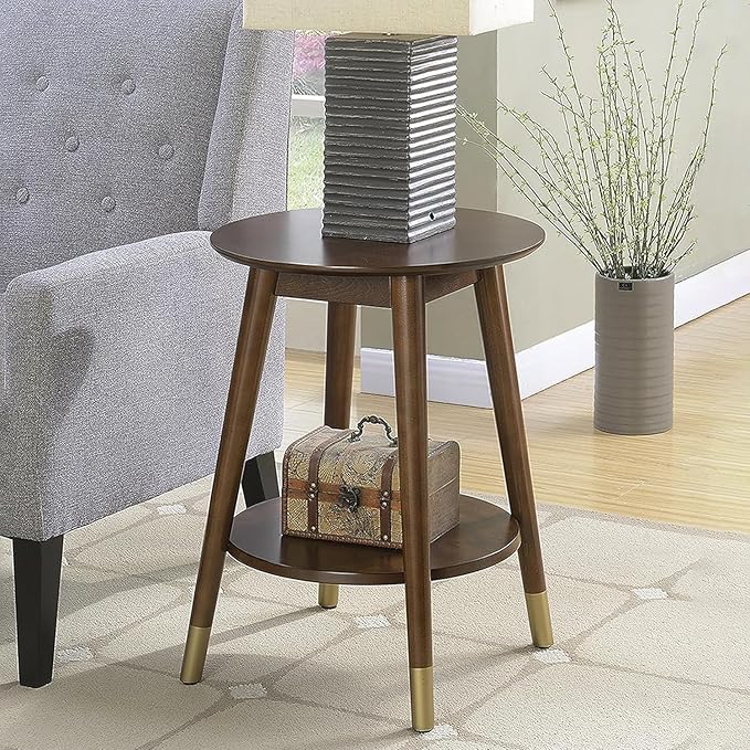 Convenience Concepts 7103050ES Wilson Mid Century Round End Table with Bottom Shelf, Espresso, 18 in x 18 in x 24 in (D x W x H)