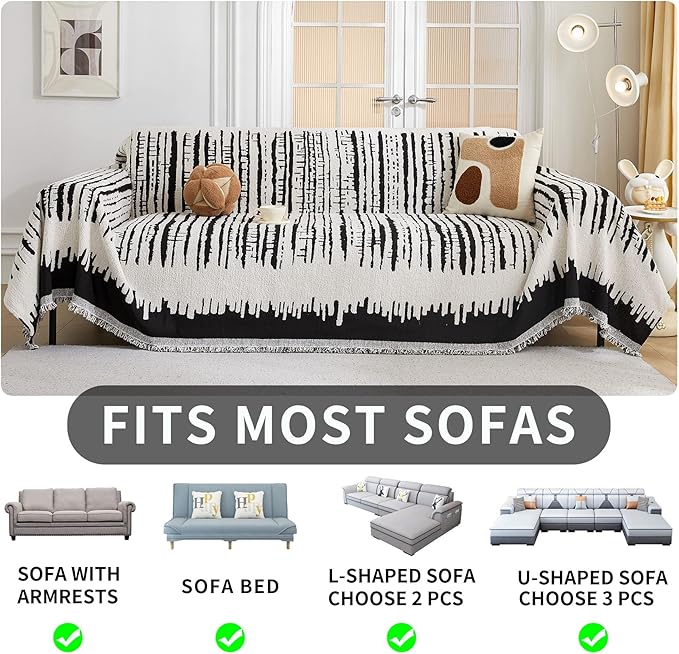 HAOMAIJIA Boho Sofa Covers Couch Covers for 3 Cushion Couch Sofa Pet Friendly Soft Thick Non Slip Couch Cover for Dogs Washable Sectional Couch Covers L Shape Furniture Protecto (XF-Black, 71"x118")