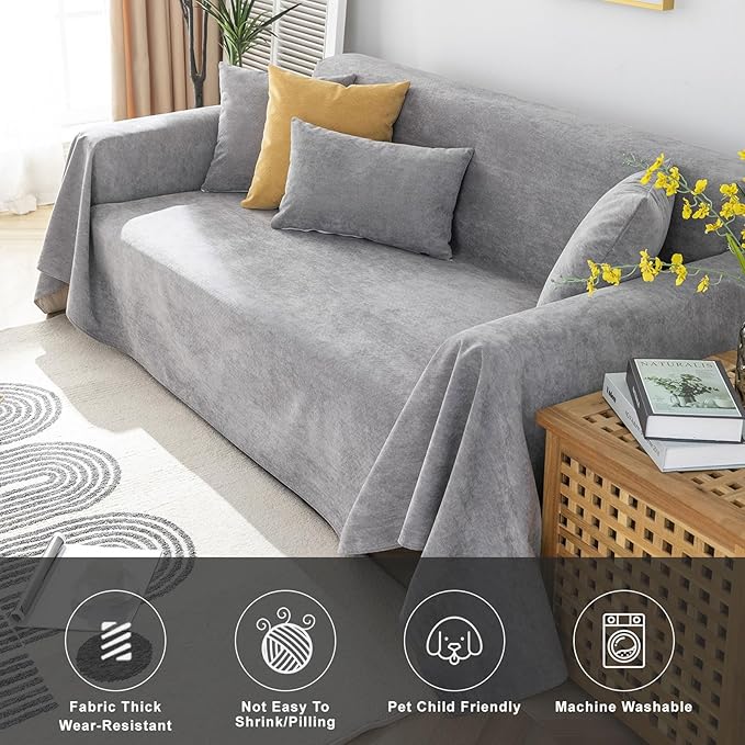 STACYPIK Waterproof Gray Sofa Cover Non-Slip Couch Cover for Dogs, Anti-Cat Scratch Loveseat Covers for 2 Cushion Couch, Pet Couch Protector Sofa Slipcover, Modern Outdoor Furniture Protector-71X90IIN
