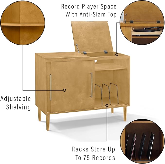 Crosley Furniture Everett Media Console and Record Player Stand with Storage for Vinyl Records, Acorn