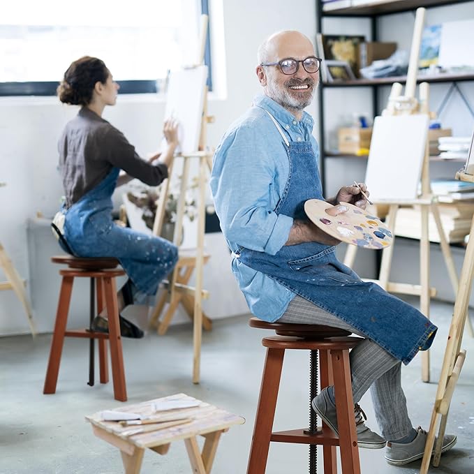 VISWIN Adjustable Drafting Stool for Artists & Adults, 19"-26" Height Solid Beech Wood Art Stool for Studio, Swivel Drafting Chair for Drawing, Home Use, Office, Kitchen