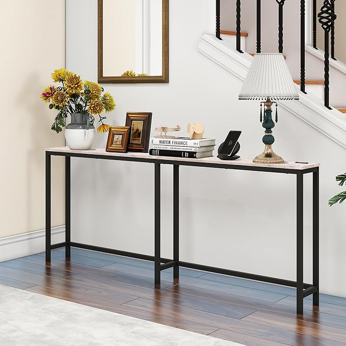 HOMERECOMMEND 70.8 Inch Console Table with USB Ports, Sofa Table with Charging Station, Narrow Entryway Table, Skinny Hallway Table,Maple