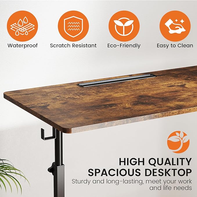 Hadulcet Small Standing Desk Adjustable Height, Rolling Desk for Standing or Sitting, Portable Computer Desk for Walking Pad, Rustic Brown