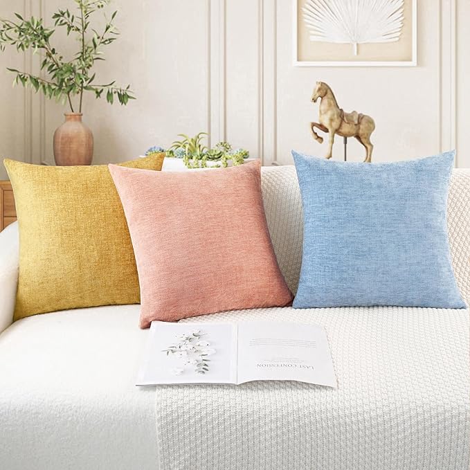 CaliTime Throw Pillow Covers Decorative 16 X 26 Inches Pack of 2 Cozy Chenille Cushion Cases for Couch Sofa Bed Living Room Home Baby Blue